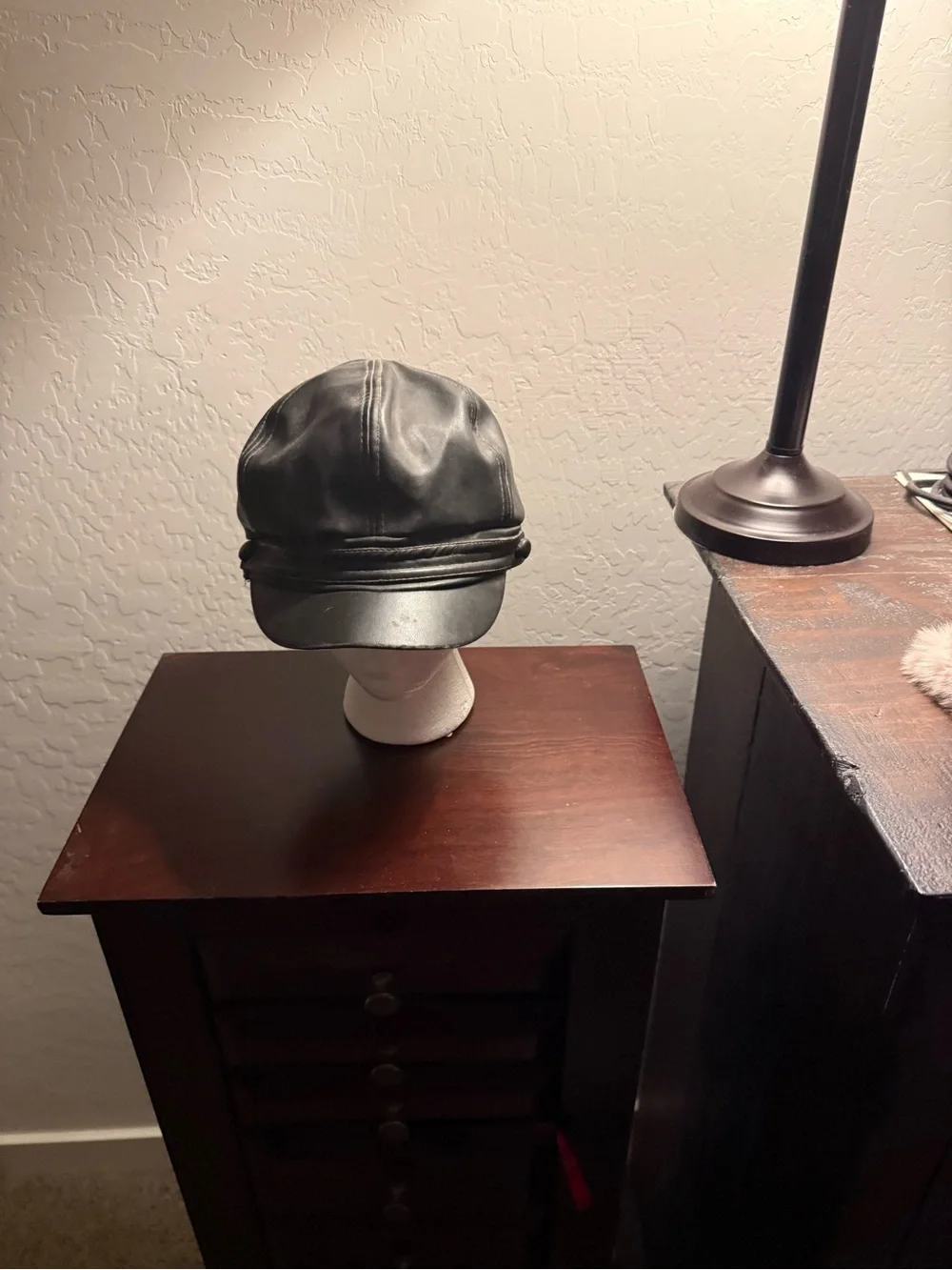 Black Leather Newsboy Cap
